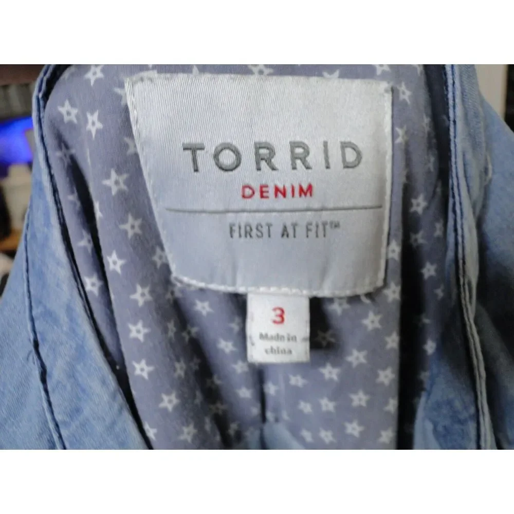 TORRID Size 3 Denim Shorts Romper Sleeveless Drawstring Elastic Waist Pockets - Picture 5 of 5